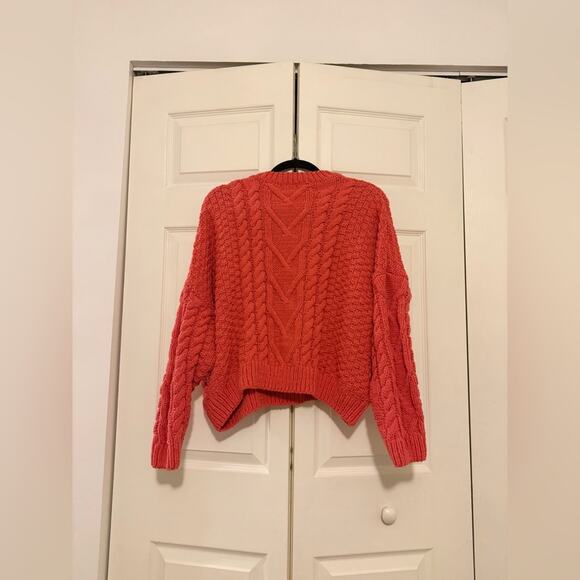 FATE VICI Red Orange V-Neck Knit Dolman Style Crop Sweater Size Medium - Picture 5 of 6
